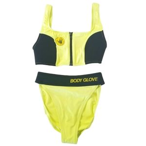 VINTAGE 80's Body Glove By Robin Piccone Neon Yellow Neoprene Bikini Sz 7/8 S